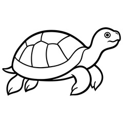 Cute Silhouette Turtle Line Art Black Vector Carton Illustration