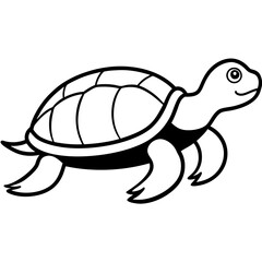 Cute Silhouette Turtle Line Art Black Vector Carton Illustration
