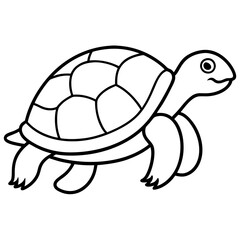 Cute Silhouette Turtle Line Art Black Vector Carton Illustration