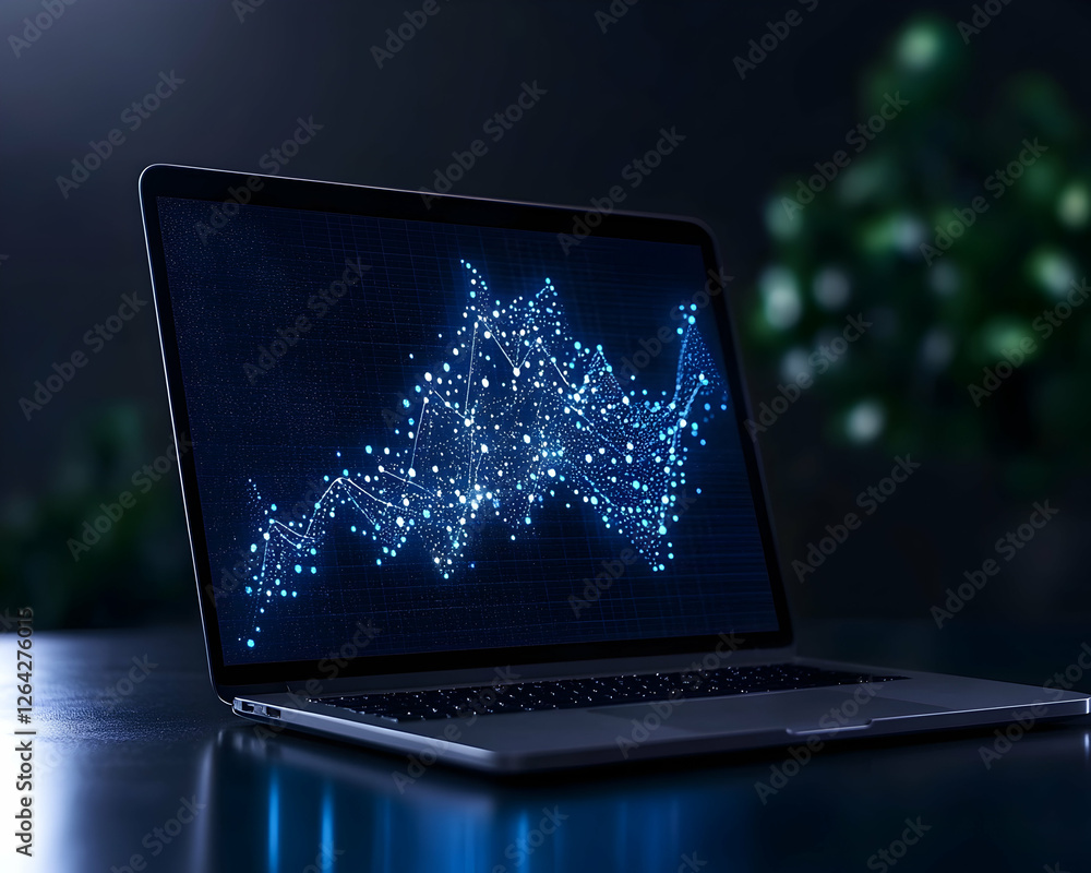 Aufkleber graph displayed on laptop with plant background for business or education uses generative ai