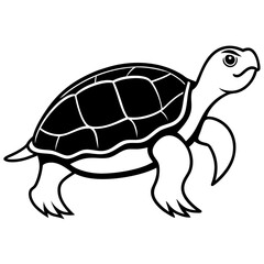 Cute Silhouette Turtle Line Art Black Vector Carton Illustration