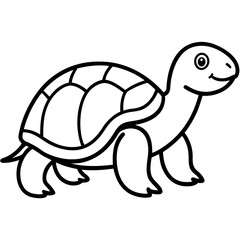 Cute Silhouette Turtle Line Art Black Vector Carton Illustration