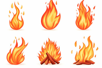 Fire element set of isolated vector cartoon flames for graphic design use generative AI