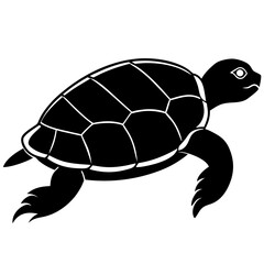 Cute Silhouette Turtle Line Art Black Vector Carton Illustration