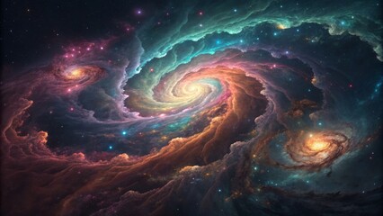 Cosmic Swirl Fractal Nebula, Digital Painting, Space Art, Galaxy, Spiral, Nebulae