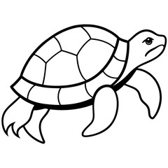 Cute Silhouette Turtle Line Art Black Vector Carton Illustration