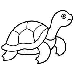 Cute Silhouette Turtle Line Art Black Vector Carton Illustration