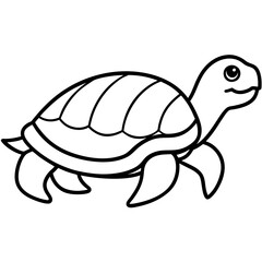 Cute Silhouette Turtle Line Art Black Vector Carton Illustration