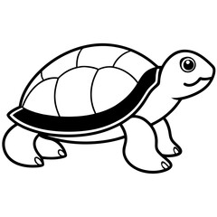 Cute Silhouette Turtle Line Art Black Vector Carton Illustration