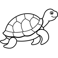 Cute Silhouette Turtle Line Art Black Vector Carton Illustration