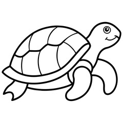 Cute Silhouette Turtle Line Art Black Vector Carton Illustration
