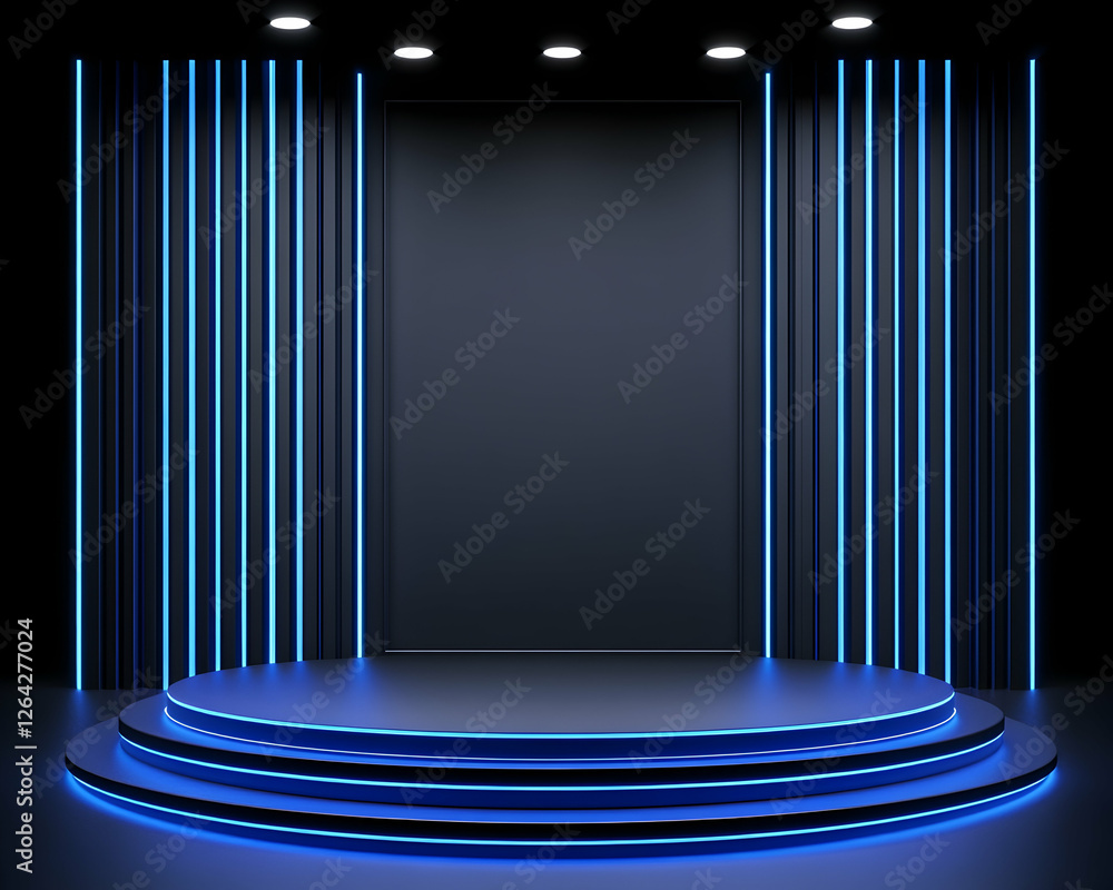 Poster a stage with blue lighting. abstract show scene for a backdrop generative ai
