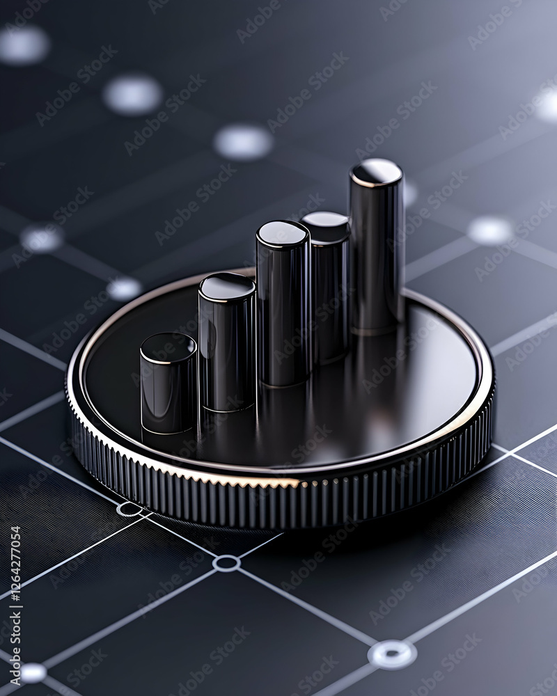 Poster growth concept bar graph on coin with network back, for finance, success use generative ai