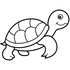 Cute Silhouette Turtle Line Art Black Vector Carton Illustration