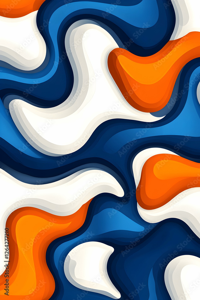 Aufkleber abstract background of layered flowing shapes in blue, orange, and white. design use generative ai