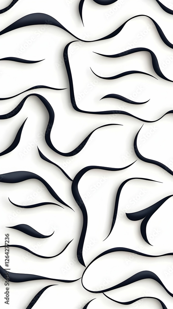 Poster abstract black curvy line art on white. modern, minimalist pattern texture for background generative