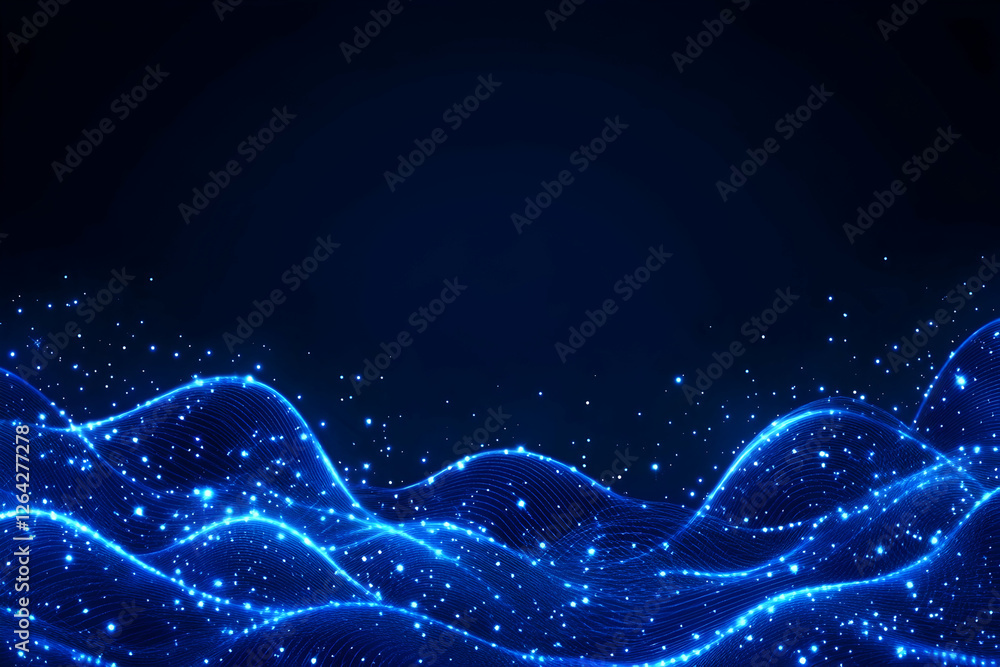 Poster abstract blue digital landscape with sparkling particles for tech concepts use generative ai