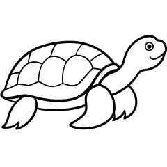 Cute Silhouette Turtle Line Art Black Vector Carton Illustration