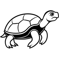 Cute Silhouette Turtle Line Art Black Vector Carton Illustration