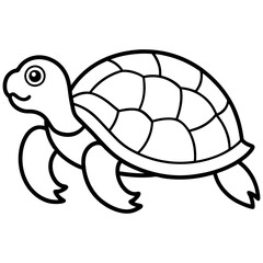 Cute Silhouette Turtle Line Art Black Vector Carton Illustration