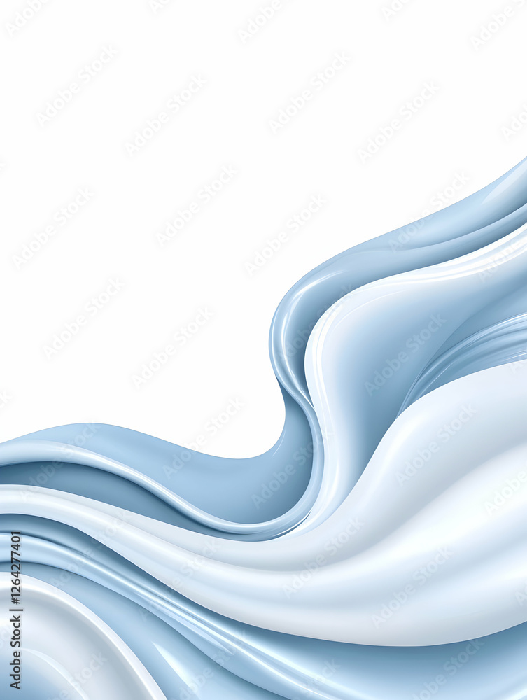 Poster abstract blue and white flowing waves on the right. use for background or ad generative ai