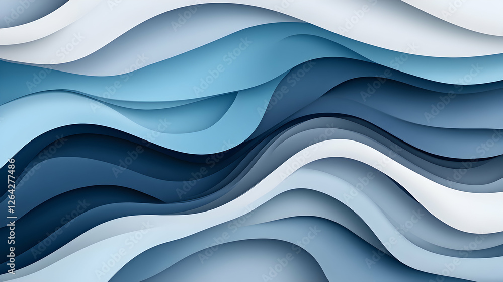 Aufkleber abstract blue paper waves background for digital art, web design and presentations generative ai
