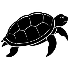 Cute Silhouette Turtle Line Art Black Vector Carton Illustration