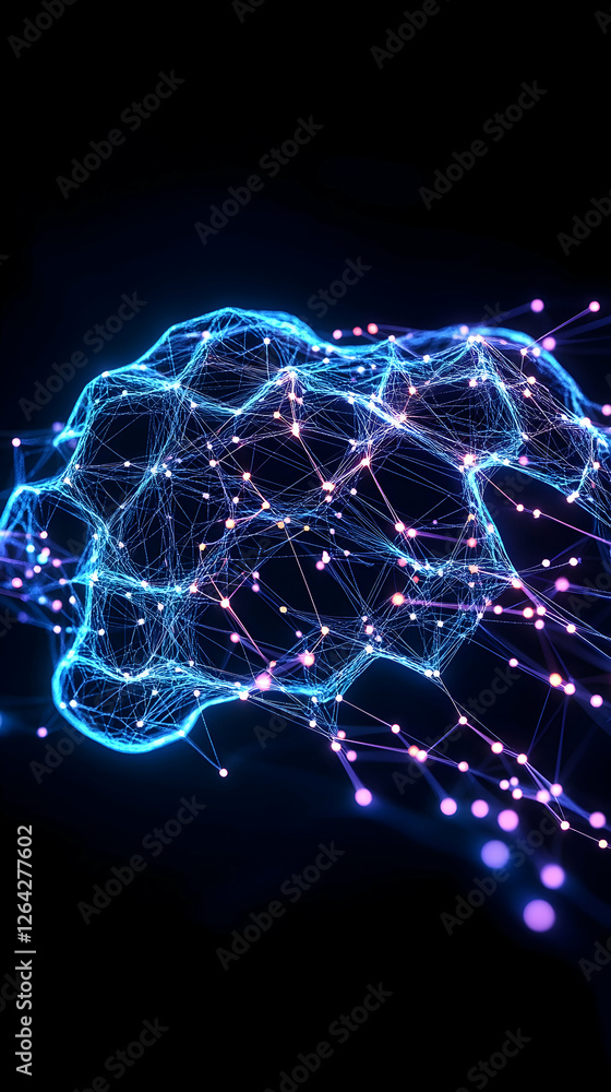 Poster abstract brain conceptual, connected network; intelligence represented. use education generative ai