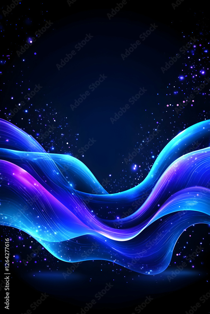 Aufkleber abstract blue waves flowing with particle effects on a dark background for design generative ai