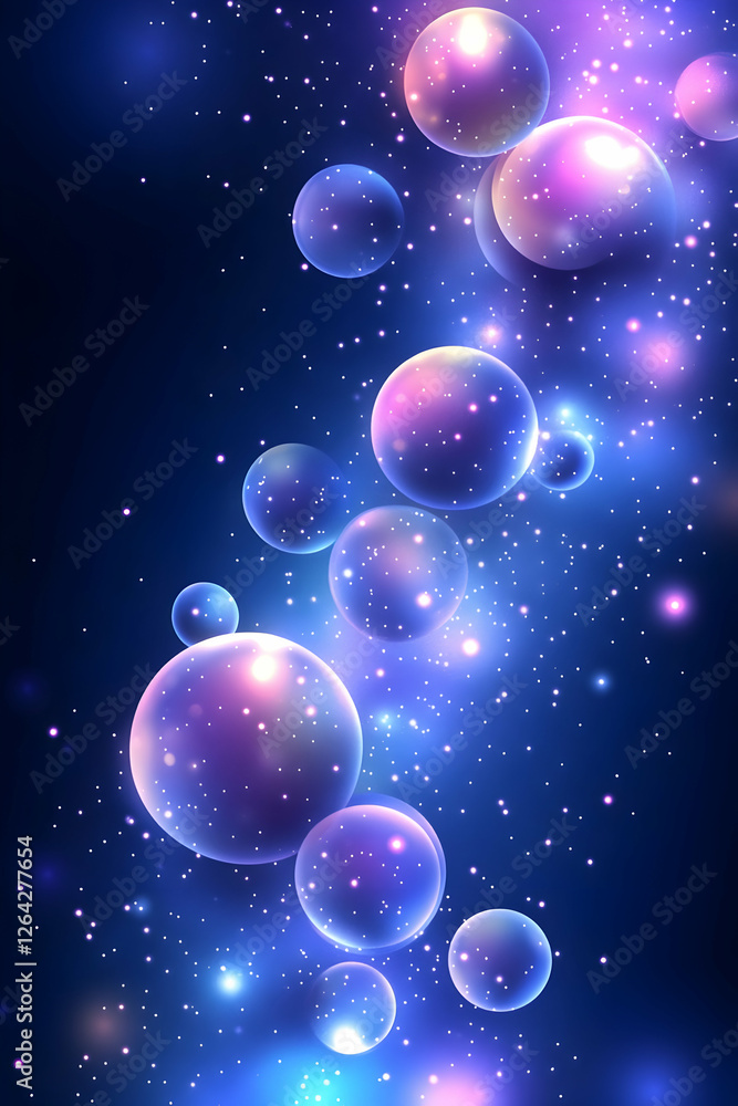 Poster abstract bubbles floating in deep space for background, wallpaper, art, design generative ai