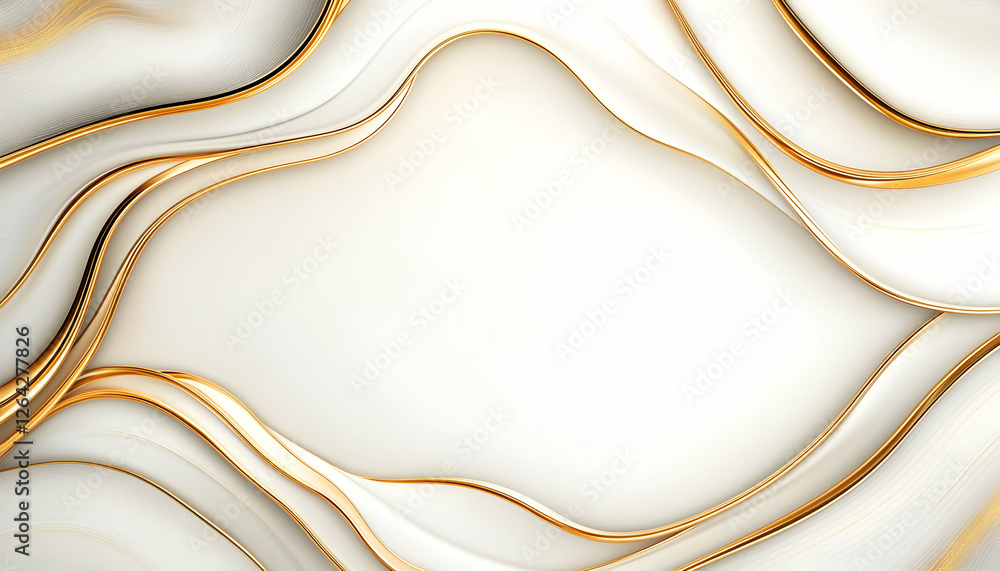 Poster abstract creamy waves and golden lines forming an artistic frame, use for background generative ai