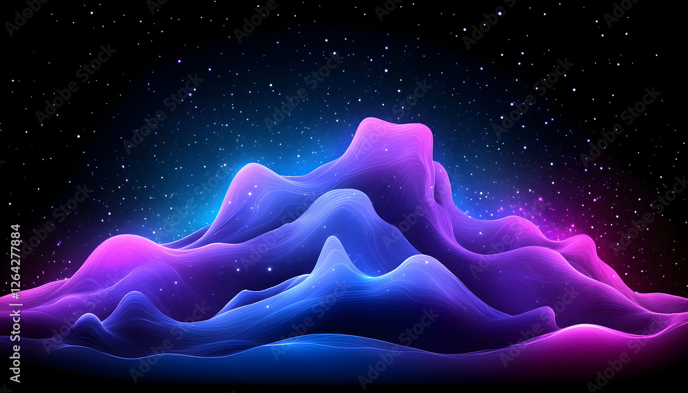 Poster abstract colorful mountain landscape with starry sky ideal for web background generative ai