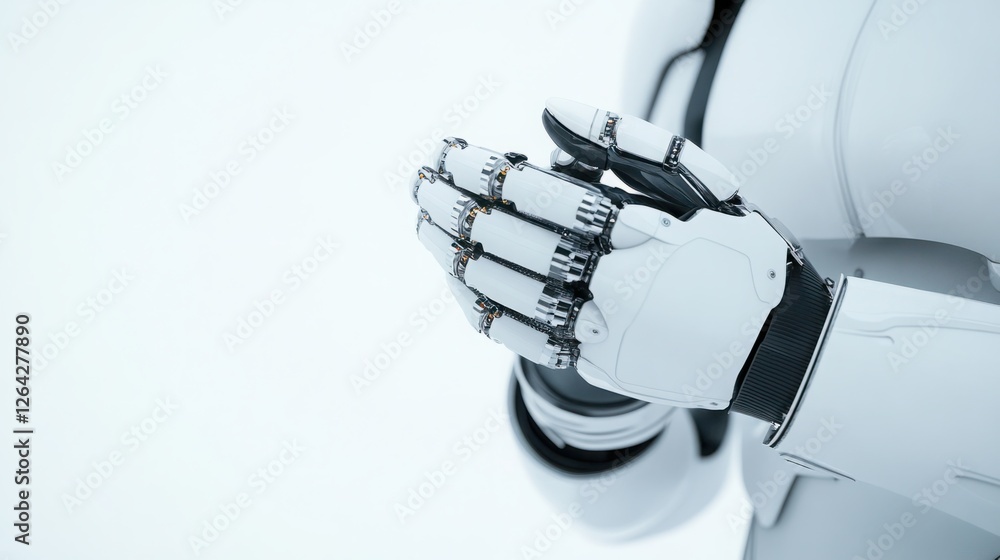 Poster futuristic robotic hand with intricate mechanical design showcasing advanced technology and innovati