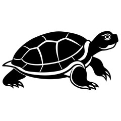 Cute Silhouette Turtle Line Art Black Vector Carton Illustration