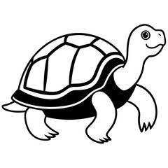 Cute Silhouette Turtle Line Art Black Vector Carton Illustration