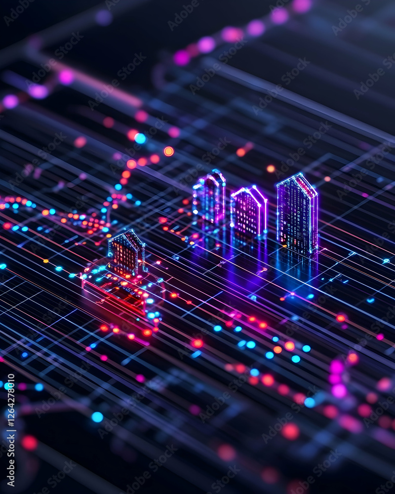 Aufkleber abstract digital cityscape data flowing through a futuristic smart urban network generative ai