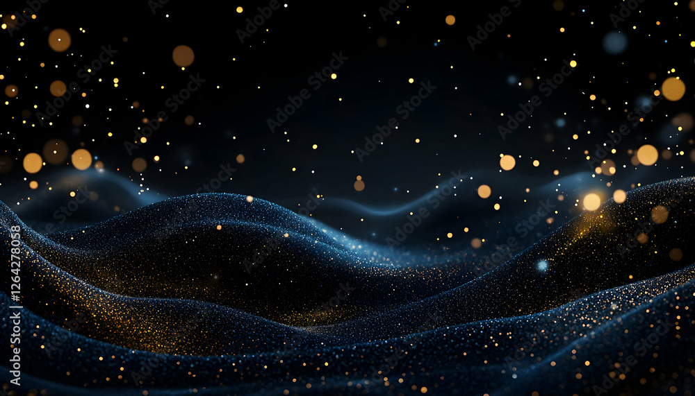 Aufkleber abstract dynamic waves with golden sparkles for tech or festive wallpaper or background generative a