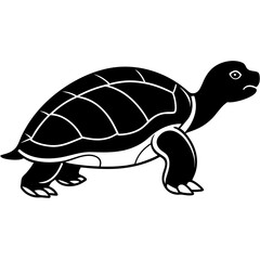 Cute Silhouette Turtle Line Art Black Vector Carton Illustration