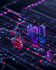 Fototapeta premium Abstract Digital Cityscape Data Flowing through a Futuristic Smart Urban Network generative AI