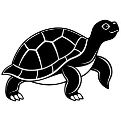 Cute Silhouette Turtle Line Art Black Vector Carton Illustration