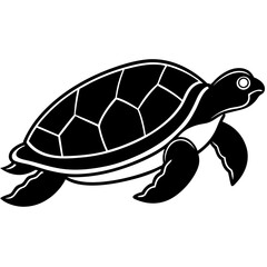 Cute Silhouette Turtle Line Art Black Vector Carton Illustration