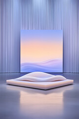 Abstract display podium with wave shape on the surface, mockup, and scene generative AI