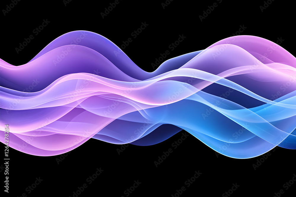 Poster abstract flowing purple and blue waves on black background for web design usage generative ai