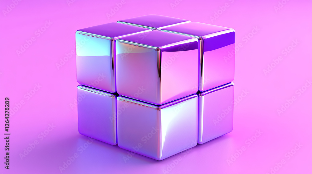 Poster 3d holographic cube render element. abstract box shape. hologram geometric figure isometric set. iri