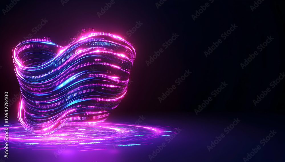 Poster abstract glowing neon swirl on dark background for digital presentation material generative ai