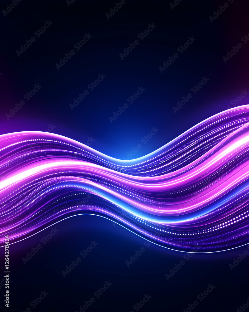 Poster abstract glowing light trails wave across dark background. visual wallpaper use generative ai