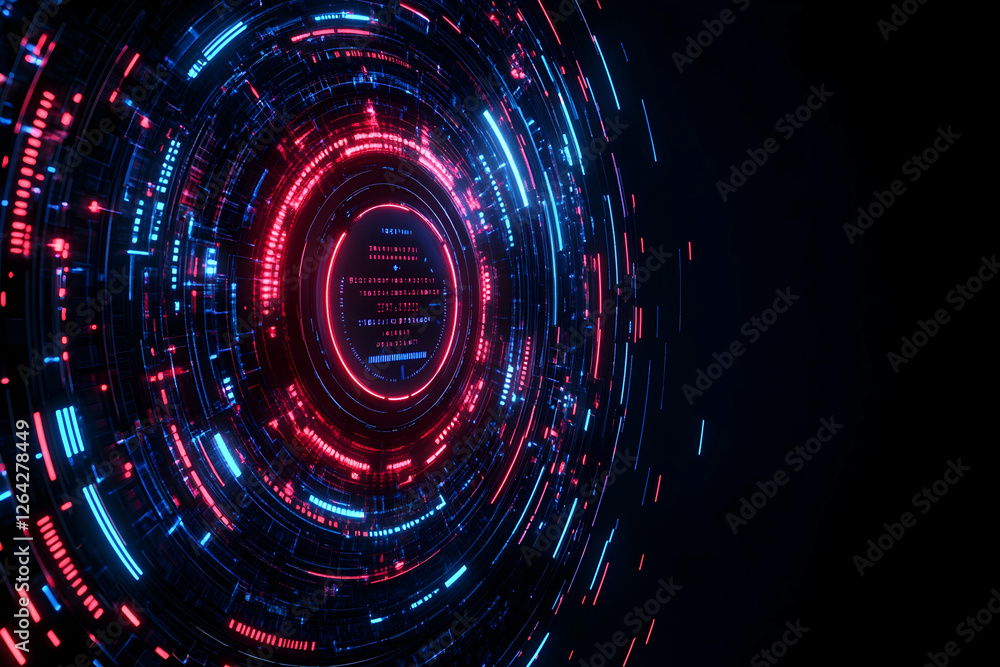 Poster abstract glowing light rings for background, tech concept visualization and graphic design generativ