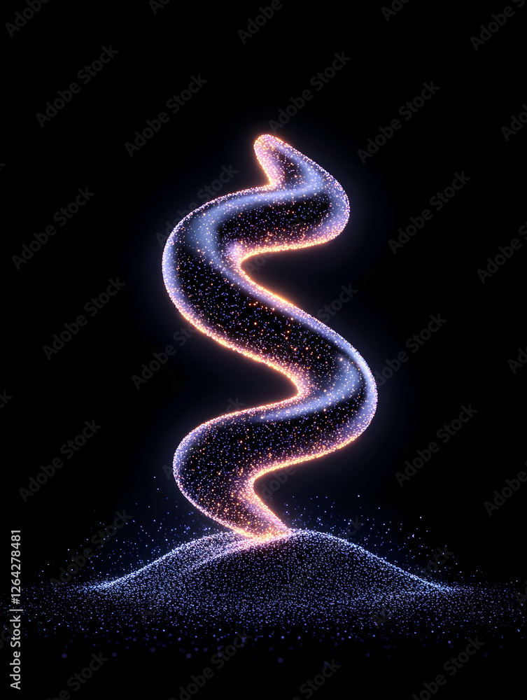 Poster abstract glowing swirl on dark background, shimmering particles; graphic design use generative ai