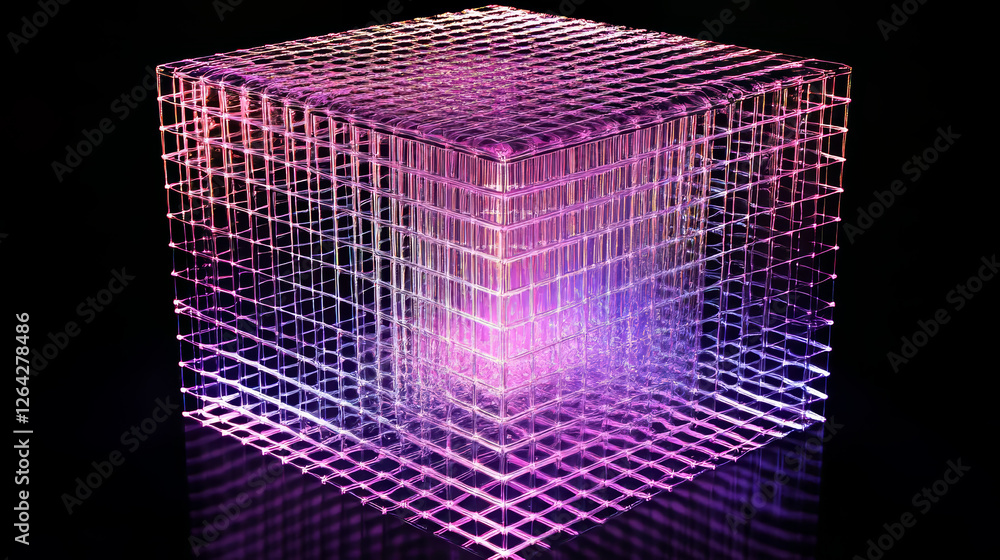 Poster 3d holographic cube render element. abstract box shape. hologram geometric figure isometric set. iri