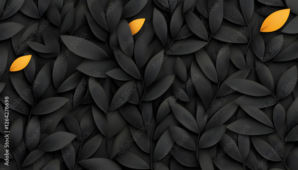 Poster abstract leaves pattern texture in black and gold tone. background for design generative ai